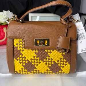 Michael Kors Karson mini satchel brown and yellow crossbody bag gold hardware
